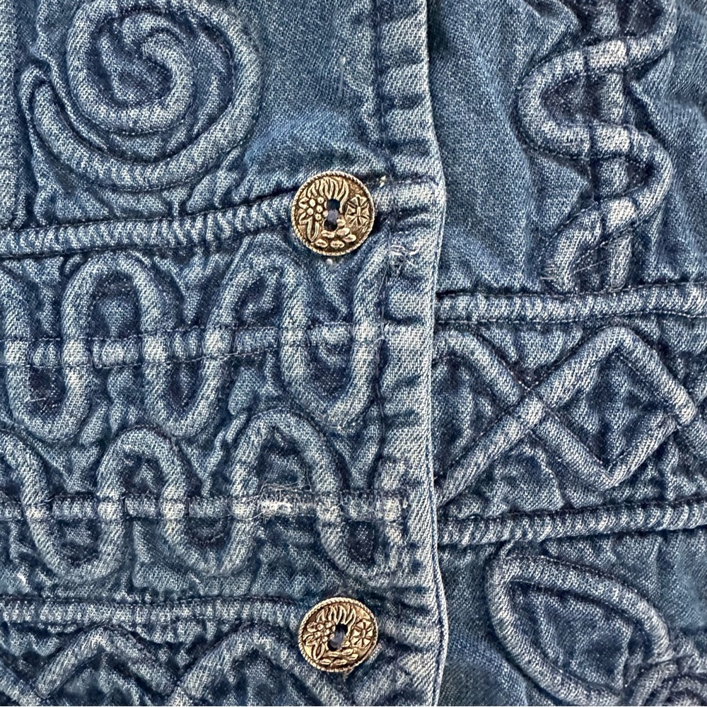 Anthropologie Vintage Embroidered Geometric Denim Western Sleeveless Vest Blue L - Picture 4 of 8